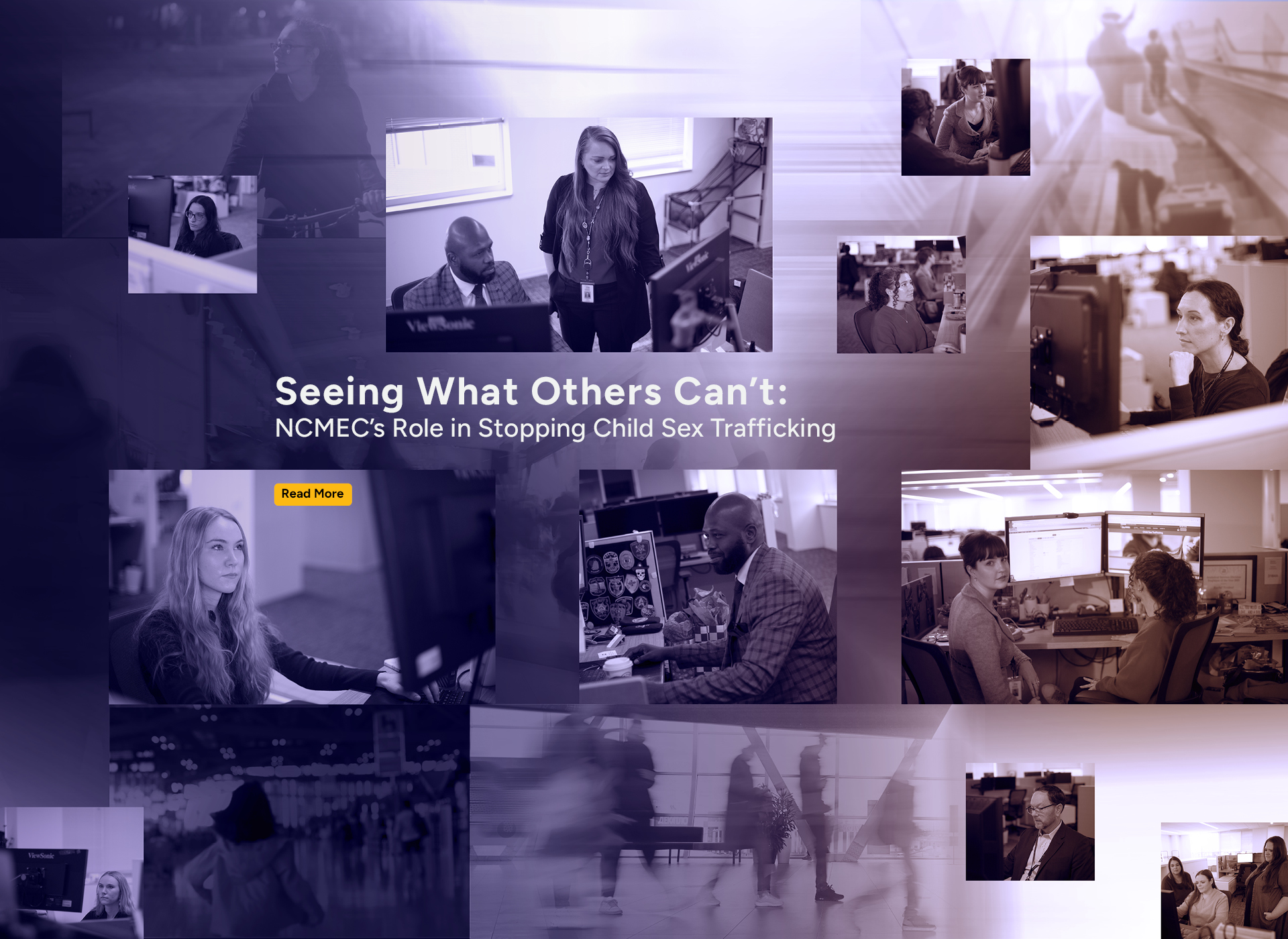 collage of ncmec staff working on trafficking cases