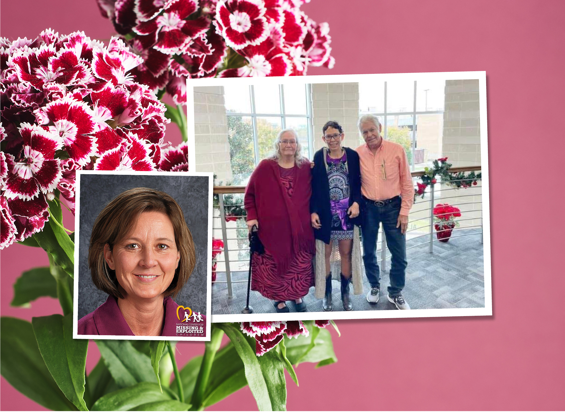 Age progressed image of Melissa and an image of Melissa with family